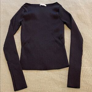 A&F Black Ribbed Long Sleeve Knit Top
